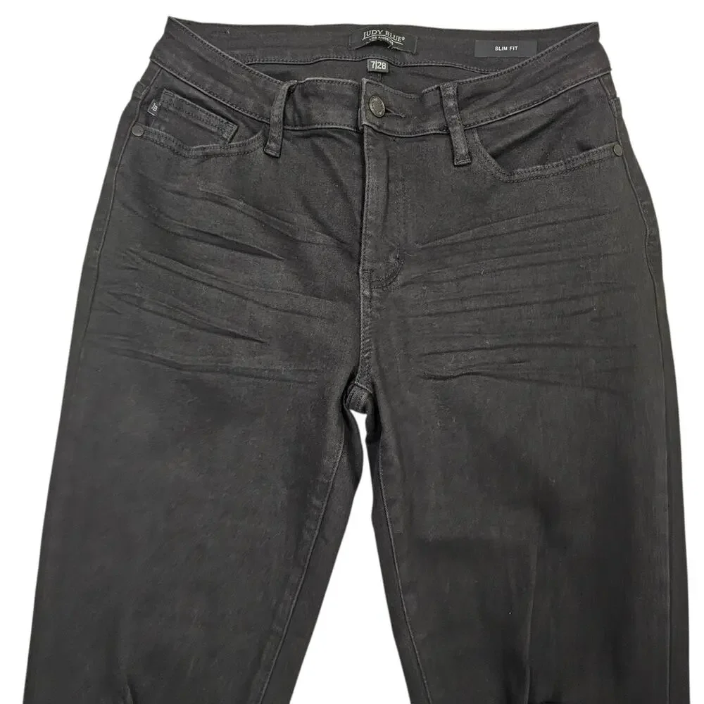Judy Blue Women's Size 7/28 Black Mid-Rise Destroyed Slim Fit Jeans JB88137
